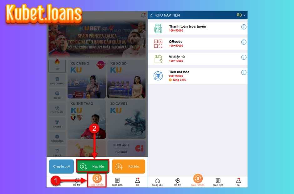 Kubet cung cấp 4 hình thức giao dịch cho thành viên